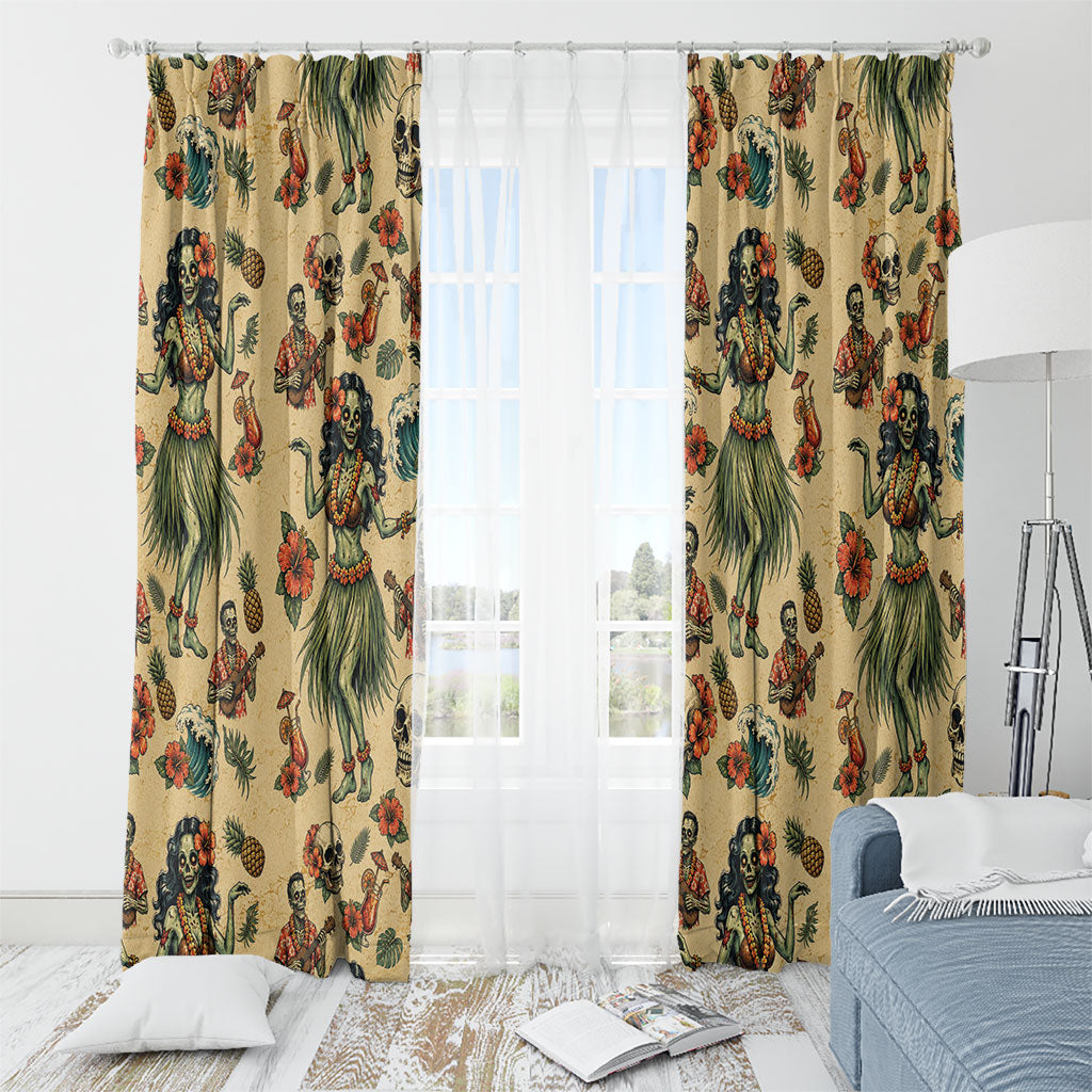 Hawaii Halloween Window Curtain Spooky Tropical Hula Zombie