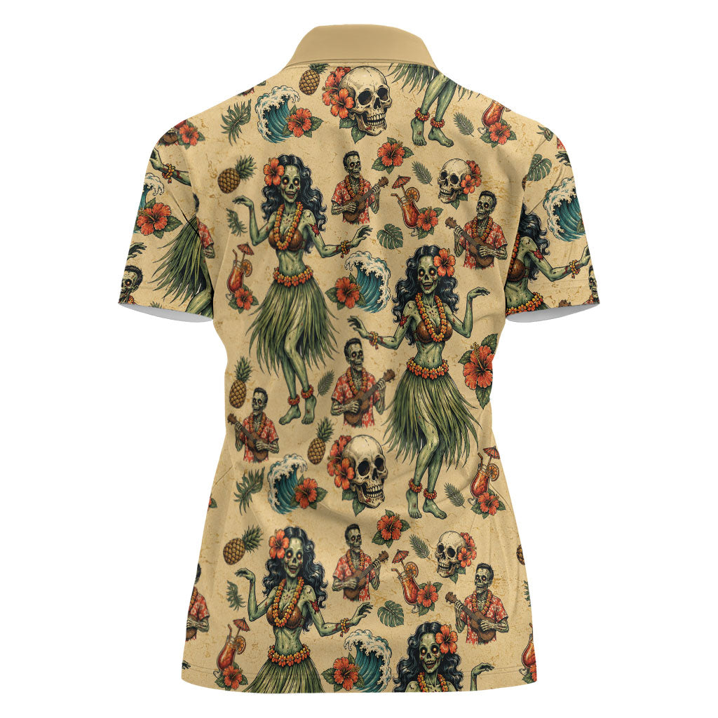 Hawaii Halloween Women Polo Shirt Spooky Tropical Hula Zombie