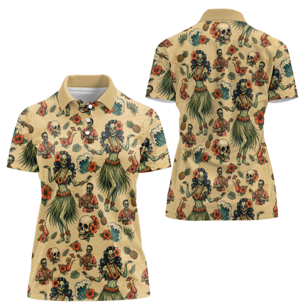 Hawaii Halloween Women Polo Shirt Spooky Tropical Hula Zombie