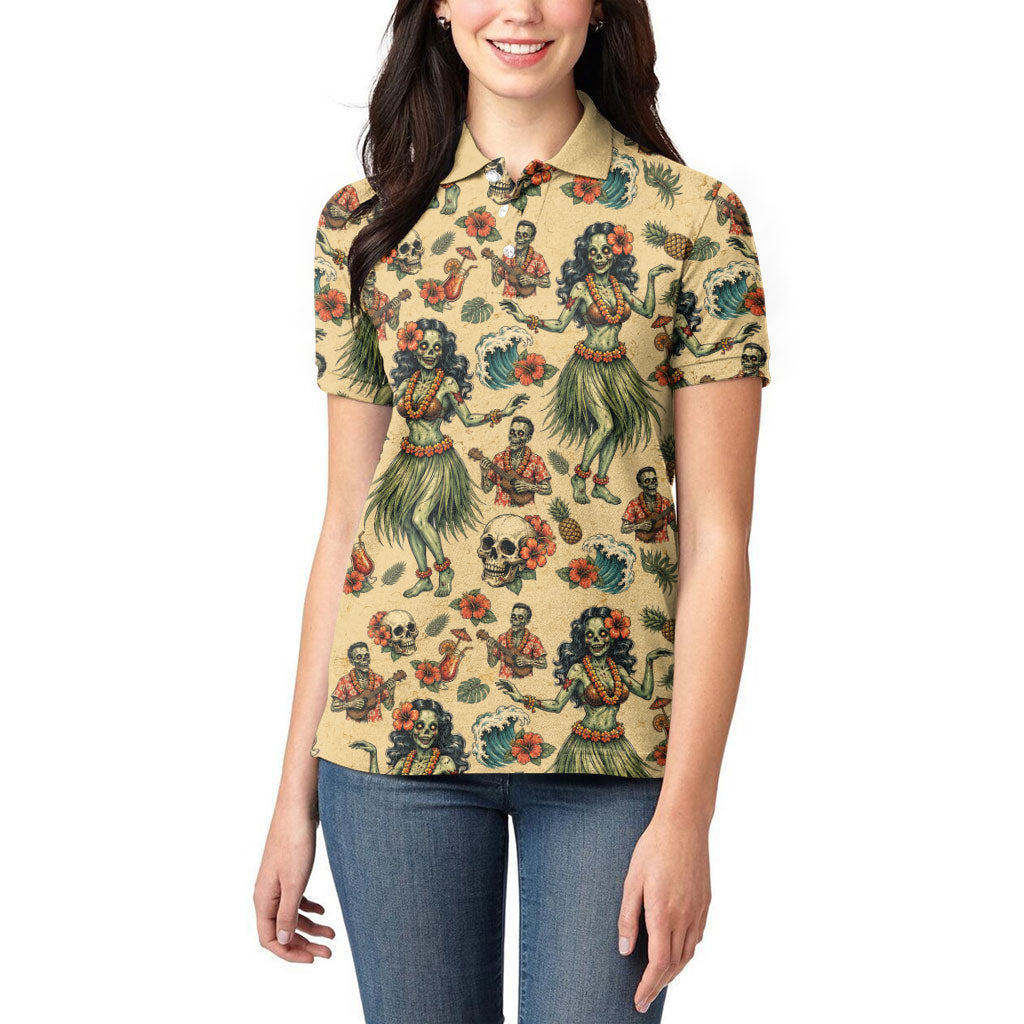 Hawaii Halloween Women Polo Shirt Spooky Tropical Hula Zombie