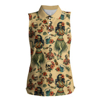 Hawaii Halloween Women Sleeveless Polo Shirt Spooky Tropical Hula Zombie