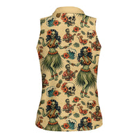 Hawaii Halloween Women Sleeveless Polo Shirt Spooky Tropical Hula Zombie