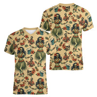 Hawaii Halloween Women V-Neck T-Shirt Spooky Tropical Hula Zombie