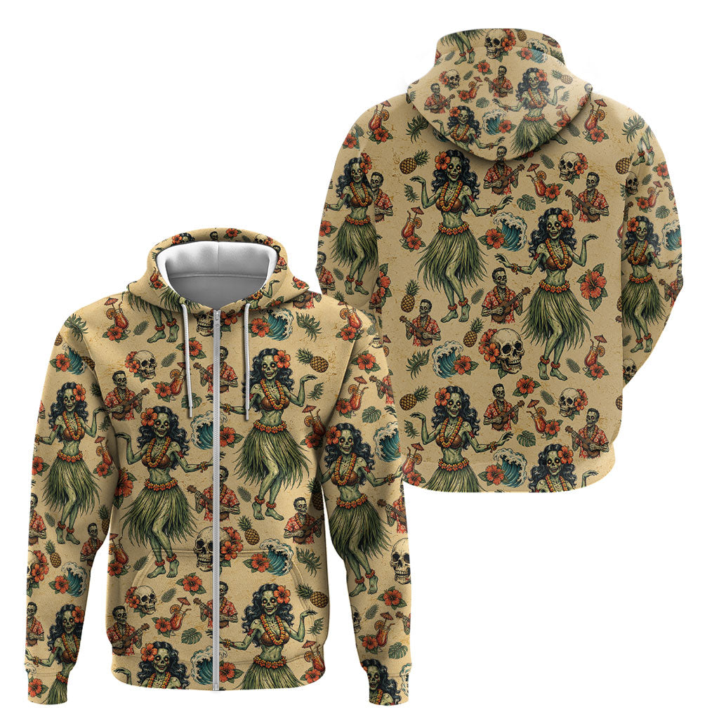 Hawaii Halloween Zip Hoodie Spooky Tropical Hula Zombie
