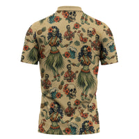 Hawaii Halloween Zipper Polo Shirt Spooky Tropical Hula Zombie