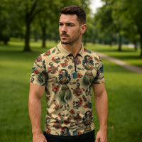 Hawaii Halloween Zipper Polo Shirt Spooky Tropical Hula Zombie