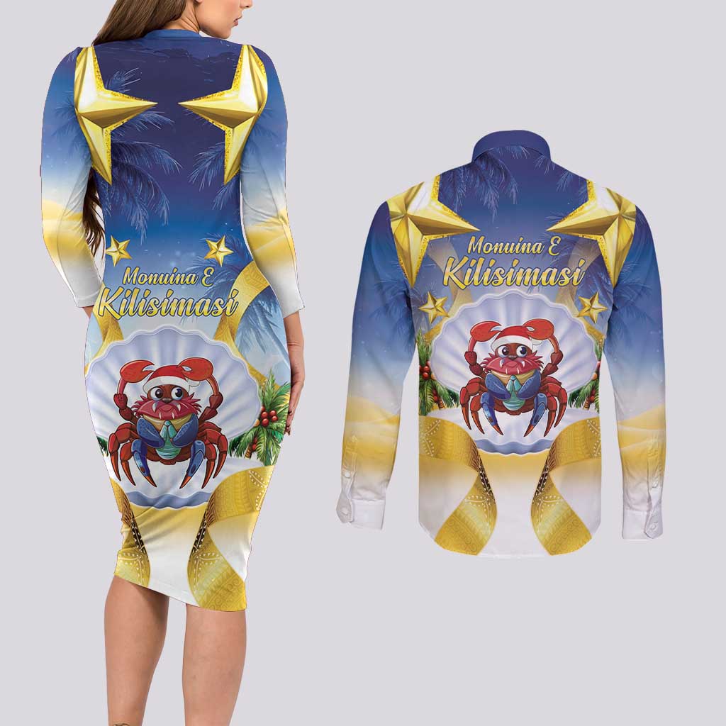 Niue Christmas Couples Matching Long Sleeve Bodycon Dress and Long Sleeve Button Shirt Seashell Santa Beach Vibes - Polynesian Pride