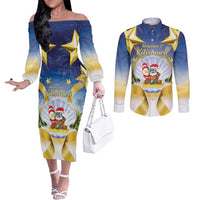 Niue Christmas Couples Matching Off The Shoulder Long Sleeve Dress and Long Sleeve Button Shirt Seashell Santa Beach Vibes - Polynesian Pride
