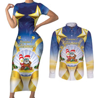 Niue Christmas Couples Matching Short Sleeve Bodycon Dress and Long Sleeve Button Shirt Seashell Santa Beach Vibes - Polynesian Pride