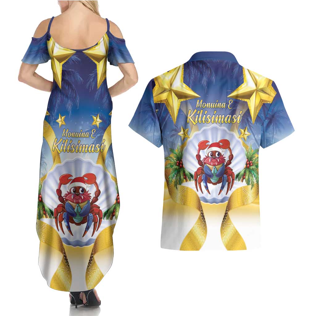 Niue Christmas Couples Matching Summer Maxi Dress and Hawaiian Shirt Seashell Santa Beach Vibes - Polynesian Pride