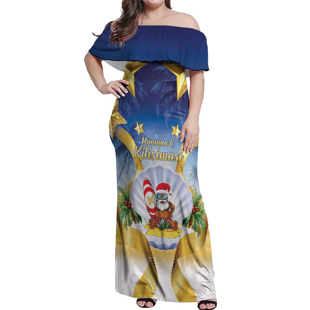 Niue Christmas Off Shoulder Maxi Dress Seashell Santa Beach Vibes - Polynesian Pride