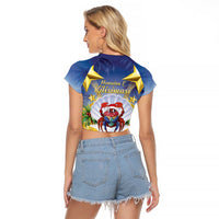 Niue Christmas Raglan Cropped T Shirt Seashell Santa Beach Vibes - Polynesian Pride
