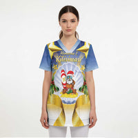 Niue Christmas Scrub Top Seashell Santa Beach Vibes - Polynesian Pride