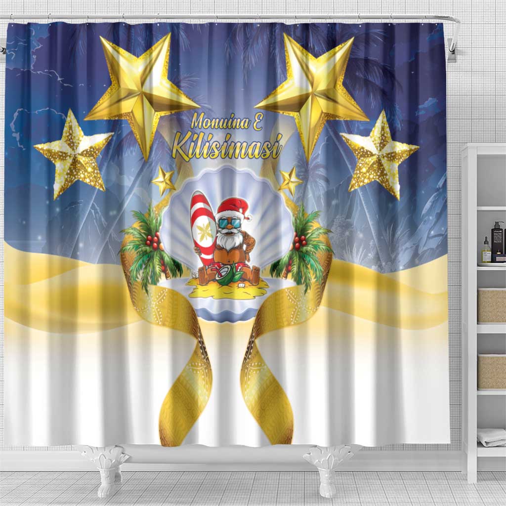 Niue Christmas Shower Curtain Seashell Santa Beach Vibes - Polynesian Pride