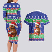 New Zealand Christmas Couples Matching Long Sleeve Bodycon Dress and Hawaiian Shirt Have Yourself A Kiwi-tastic Christmas - Polynesian Pride