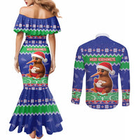 New Zealand Christmas Couples Matching Mermaid Dress and Long Sleeve Button Shirt Have Yourself A Kiwi-tastic Christmas - Polynesian Pride