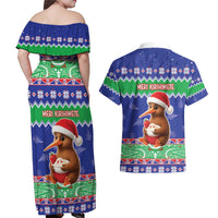 New Zealand Christmas Couples Matching Off Shoulder Maxi Dress and Hawaiian Shirt Have Yourself A Kiwi-tastic Christmas - Polynesian Pride