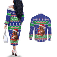 New Zealand Christmas Couples Matching Off The Shoulder Long Sleeve Dress and Long Sleeve Button Shirt Have Yourself A Kiwi-tastic Christmas - Polynesian Pride