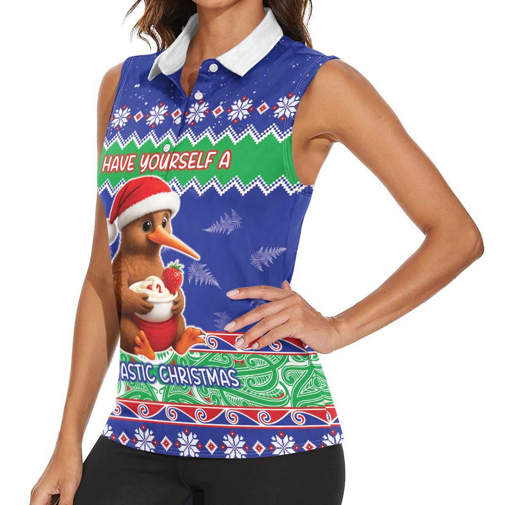 New Zealand Christmas Women Sleeveless Polo Shirt Have Yourself A Kiwi-tastic Christmas - Polynesian Pride