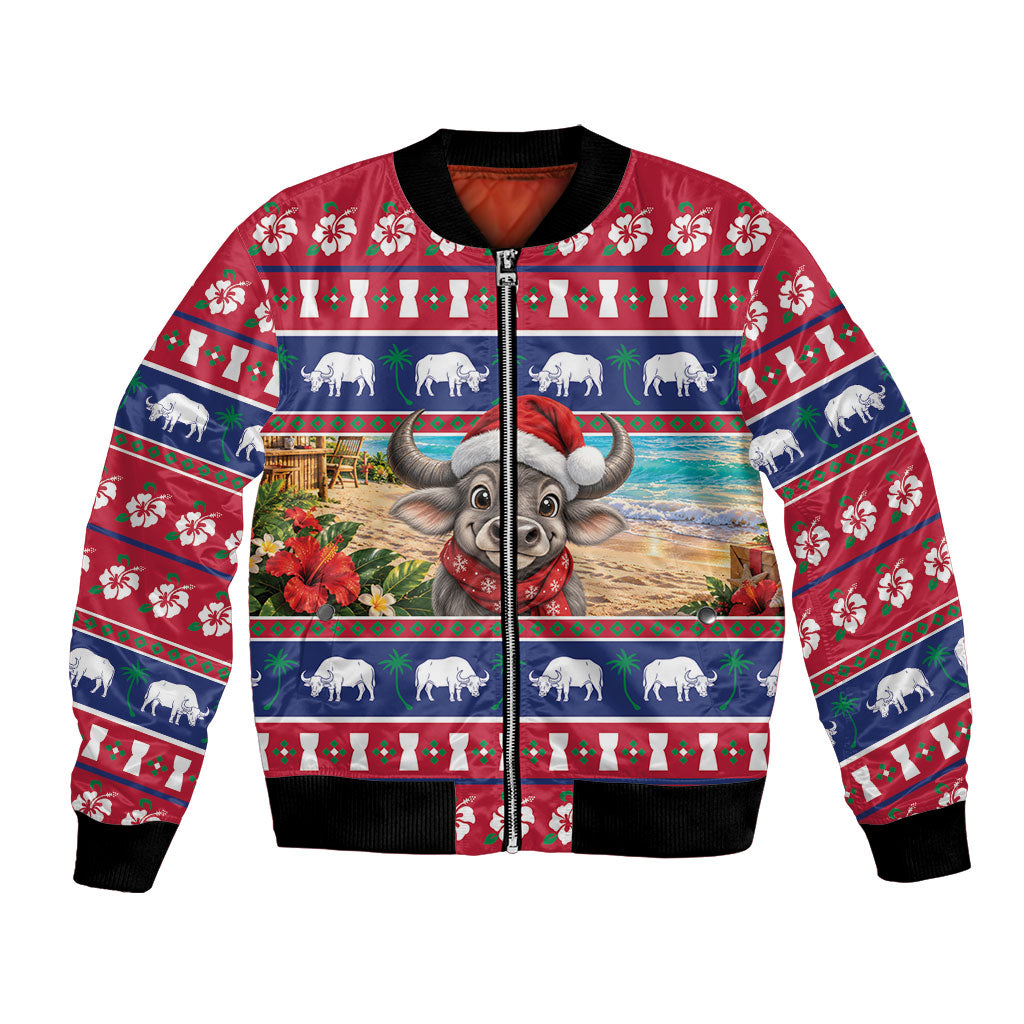 Guam Christmas Bomber Jacket Felis Pasgua Carabao Santa LT05 Unisex Red - Polynesian Pride