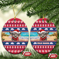 Guam Christmas Ceramic Ornament Felis Pasgua Carabao Santa LT05 Oval Red - Polynesian Pride