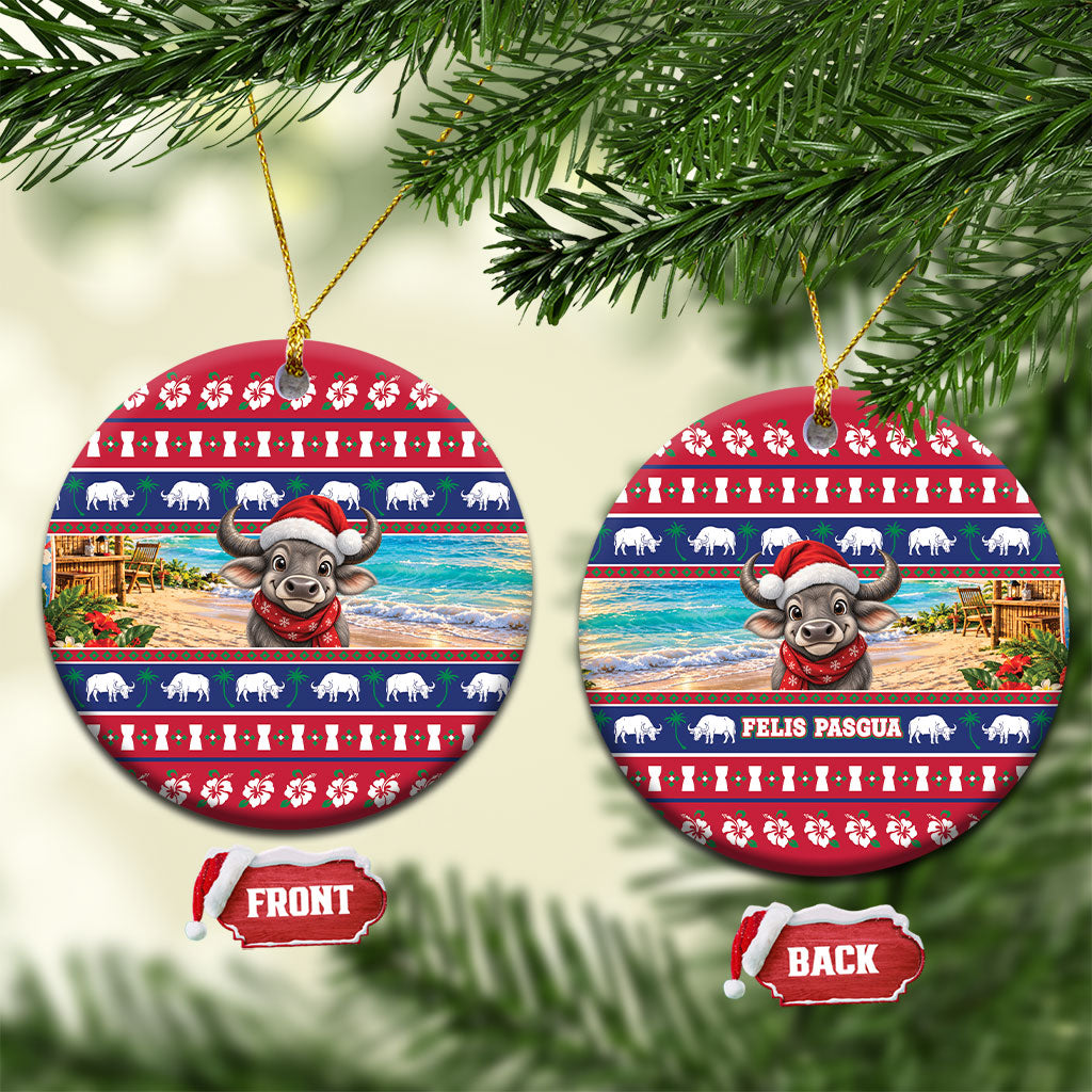 Guam Christmas Ceramic Ornament Felis Pasgua Carabao Santa LT05 Circle Red - Polynesian Pride