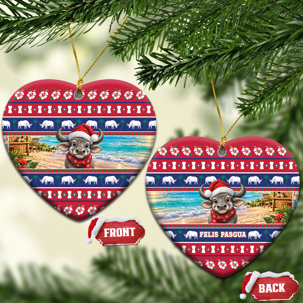Guam Christmas Ceramic Ornament Felis Pasgua Carabao Santa LT05 Heart Red - Polynesian Pride