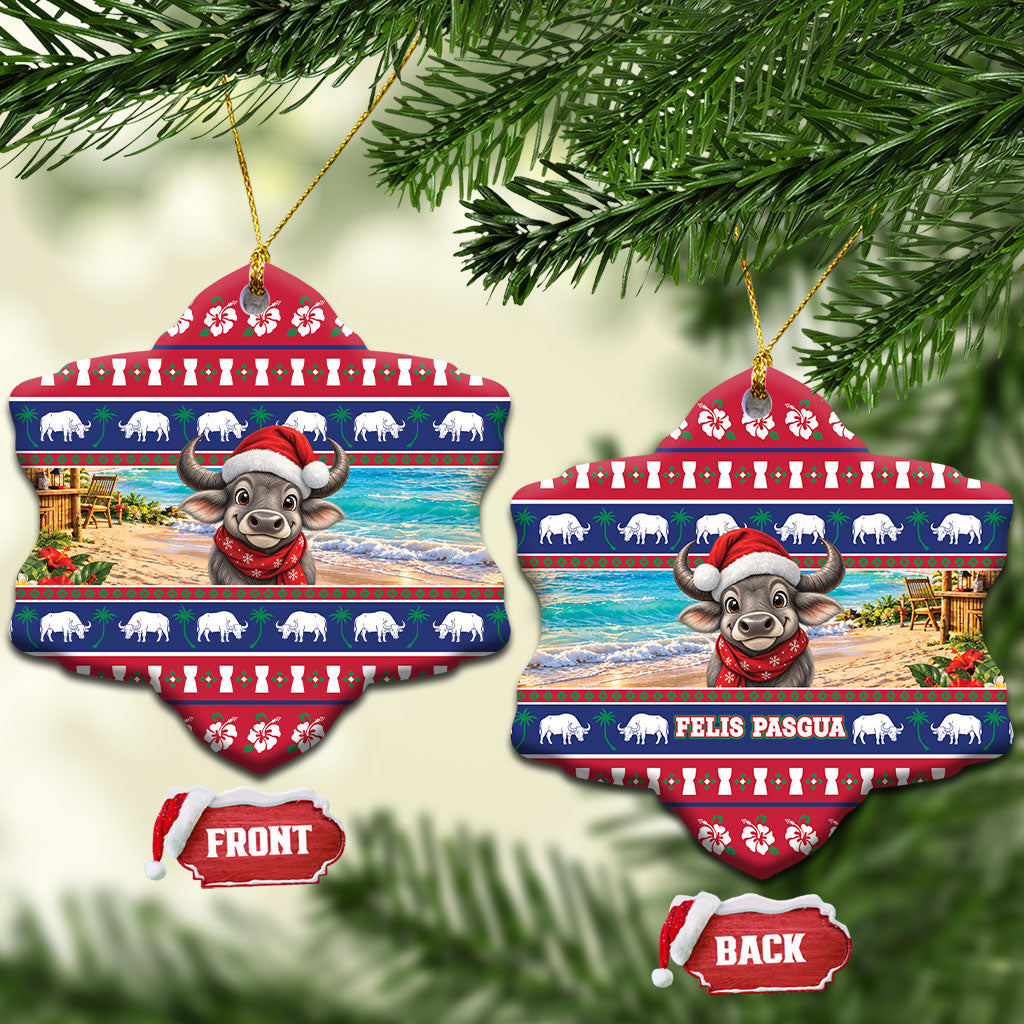 Guam Christmas Ceramic Ornament Felis Pasgua Carabao Santa LT05 Snow Flake Red - Polynesian Pride