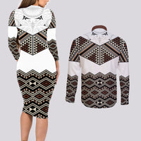 New Zealand Aotearoa Couples Matching Long Sleeve Bodycon Dress and Long Sleeve Button Shirt Taniko Art Simple Style LT05 - Polynesian Pride