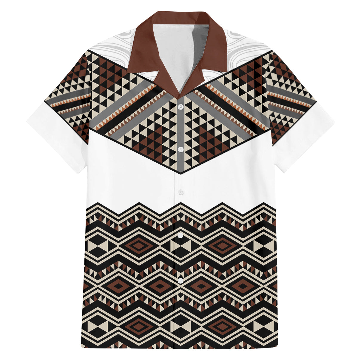 New Zealand Aotearoa Family Matching Mermaid Dress and Hawaiian Shirt Taniko Art Simple Style LT05 Dad's Shirt - Short Sleeve Brown - Polynesian Pride