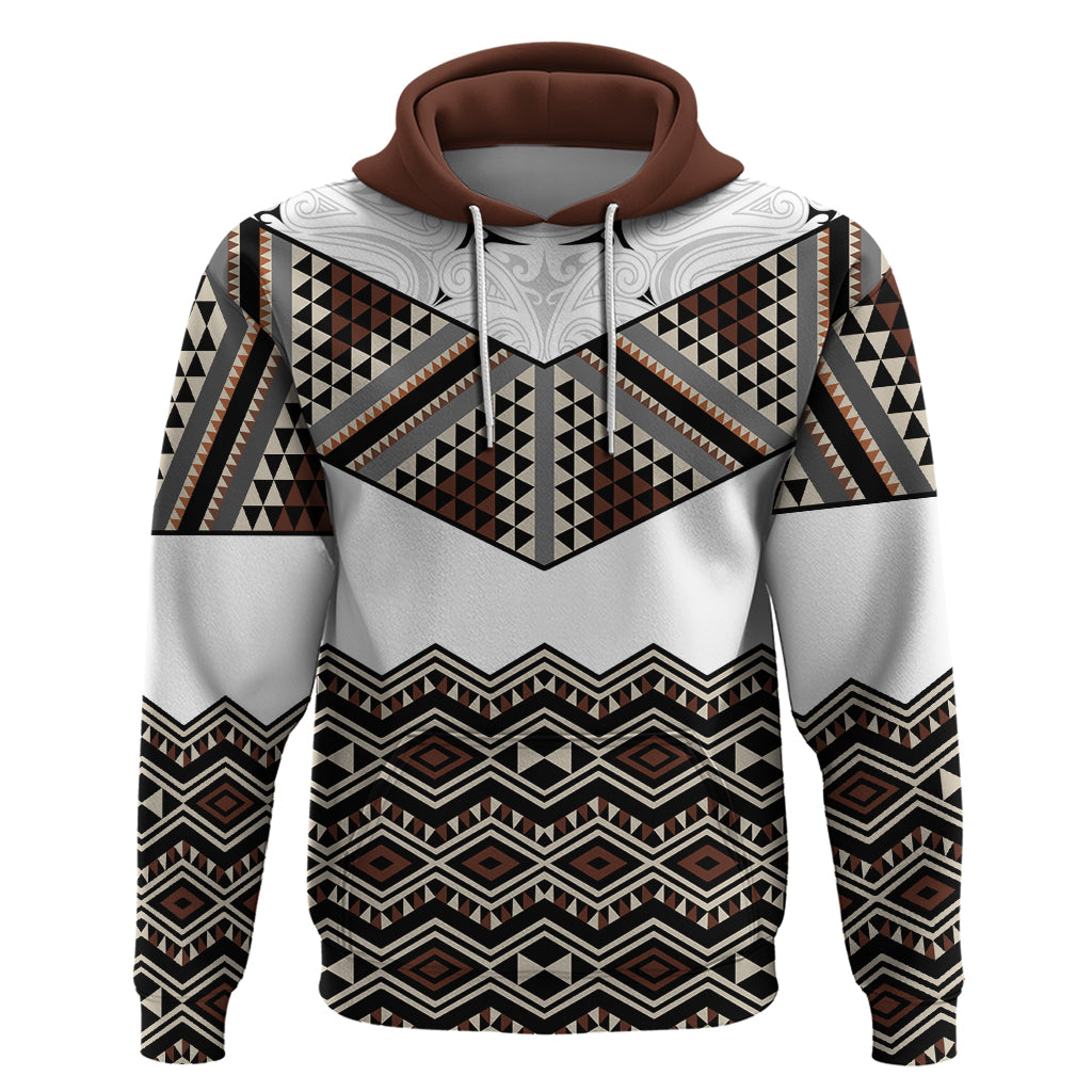 New Zealand Aotearoa Hoodie Taniko Art Simple Style LT05 Brown - Polynesian Pride