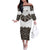 New Zealand Aotearoa Off The Shoulder Long Sleeve Dress Taniko Art Simple Style LT05 Women Brown - Polynesian Pride