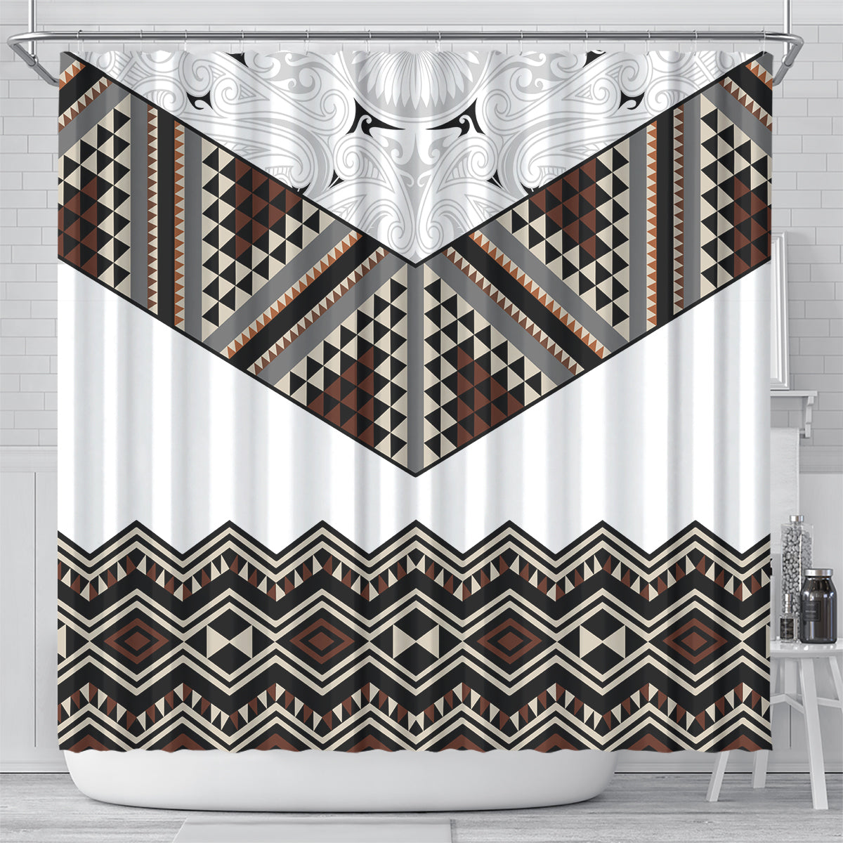 New Zealand Aotearoa Shower Curtain Taniko Art Simple Style LT05 - Polynesian Pride