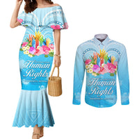 Universal Human Rights Month Couples Matching Mermaid Dress and Long Sleeve Button Shirt Polynesian Style LT05 Blue - Polynesian Pride