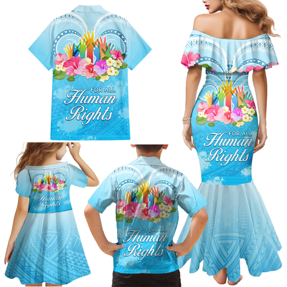 Universal Human Rights Month Family Matching Mermaid Dress and Hawaiian Shirt Polynesian Style LT05 - Polynesian Pride