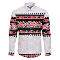 New Zealand Aotearoa Family Matching Long Sleeve Bodycon Dress and Hawaiian Shirt With Kowhaiwhai Pattern Red Version LT05 Dad's Shirt - Long Sleeve Red - Polynesian Pride