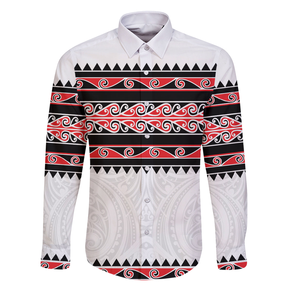 New Zealand Aotearoa Family Matching Off Shoulder Long Sleeve Dress and Hawaiian Shirt With Kowhaiwhai Pattern Red Version LT05 Dad's Shirt - Long Sleeve Red - Polynesian Pride