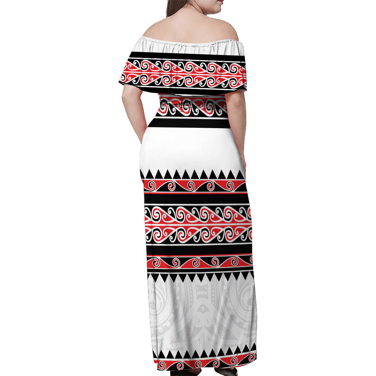 New Zealand Aotearoa Family Matching Off Shoulder Maxi Dress and Hawaiian Shirt With Kowhaiwhai Pattern Red Version LT05 - Polynesian Pride