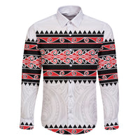 New Zealand Aotearoa Family Matching Short Sleeve Bodycon Dress and Hawaiian Shirt With Kowhaiwhai Pattern Red Version LT05 Dad's Shirt - Long Sleeve Red - Polynesian Pride