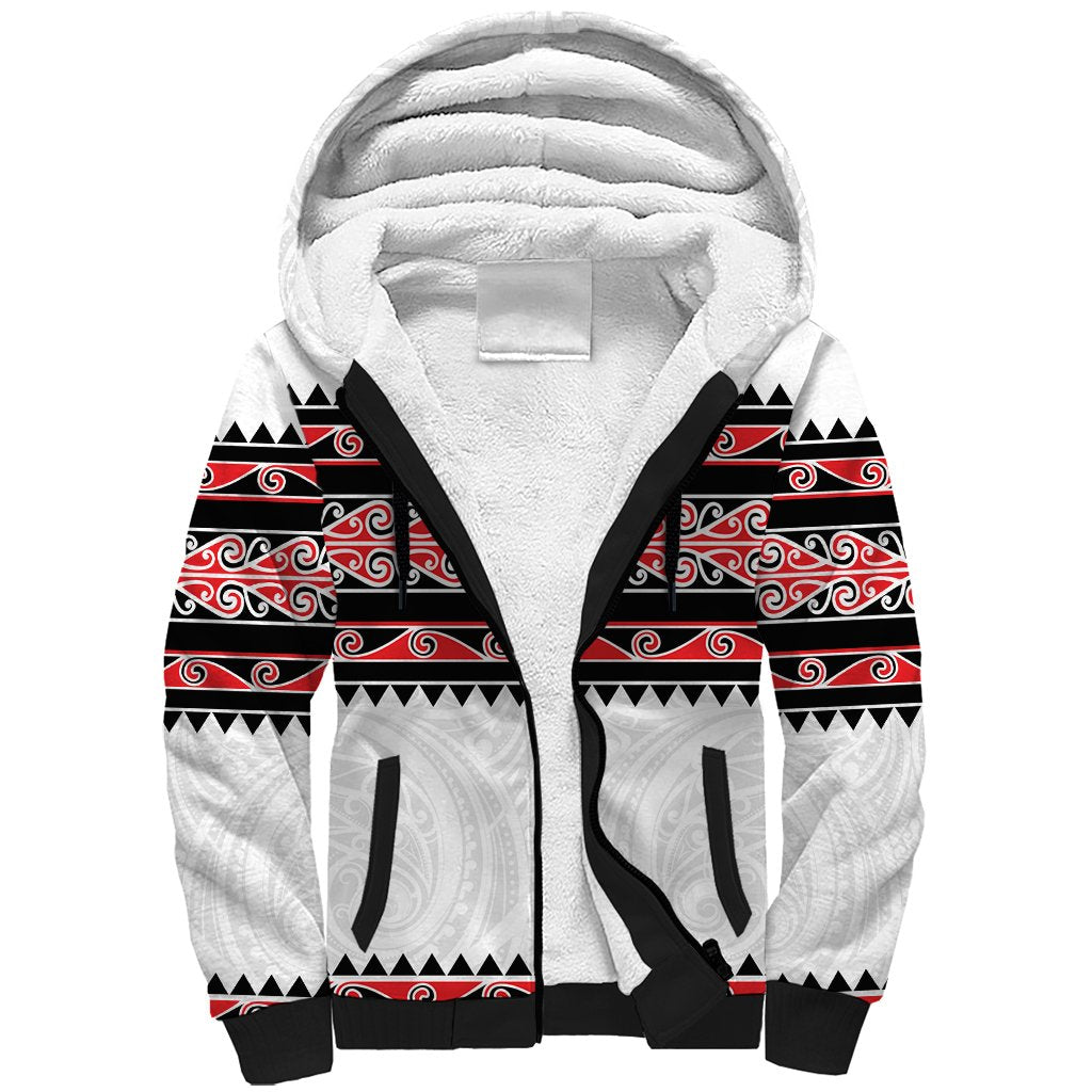 New Zealand Aotearoa Sherpa Hoodie With Kowhaiwhai Pattern Red Version LT05 Unisex Red - Polynesian Pride