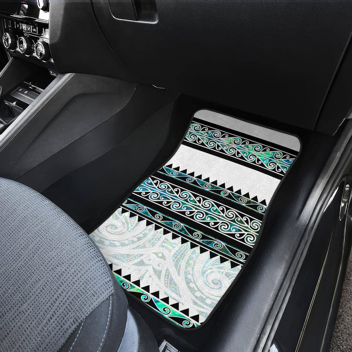 New Zealand Aotearoa Car Mats With Paua Shell Kowhaiwhai Pattern LT05 - Polynesian Pride