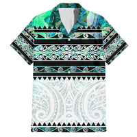 New Zealand Aotearoa Family Matching Off Shoulder Long Sleeve Dress and Hawaiian Shirt With Paua Shell Kowhaiwhai Pattern LT05 Dad's Shirt - Short Sleeve Green - Polynesian Pride