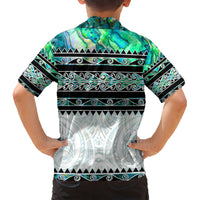 New Zealand Aotearoa Kid Hawaiian Shirt With Paua Shell Kowhaiwhai Pattern LT05 - Polynesian Pride