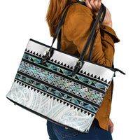 New Zealand Aotearoa Leather Tote Bag With Paua Shell Kowhaiwhai Pattern LT05 - Polynesian Pride