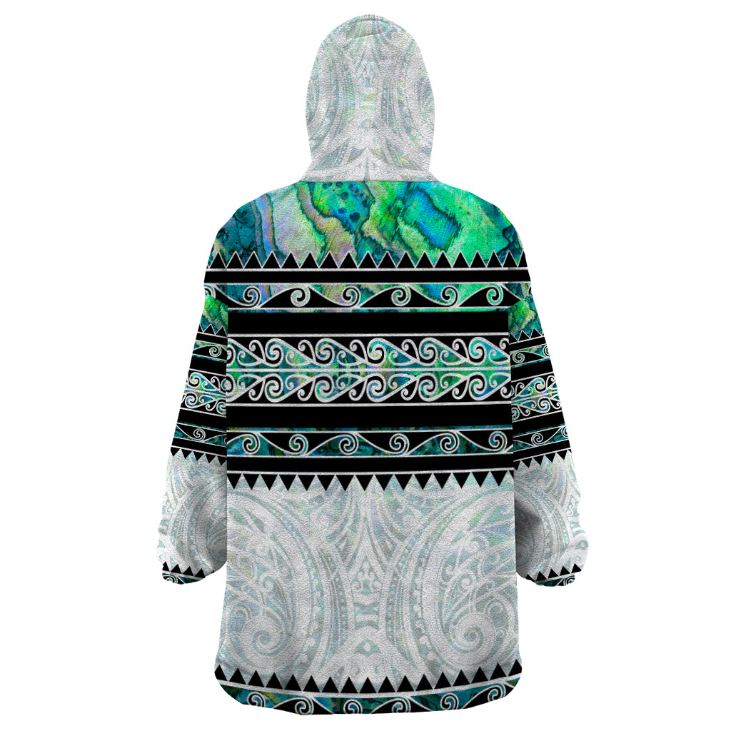 New Zealand Aotearoa Wearable Blanket Hoodie With Paua Shell Kowhaiwhai Pattern LT05 - Polynesian Pride