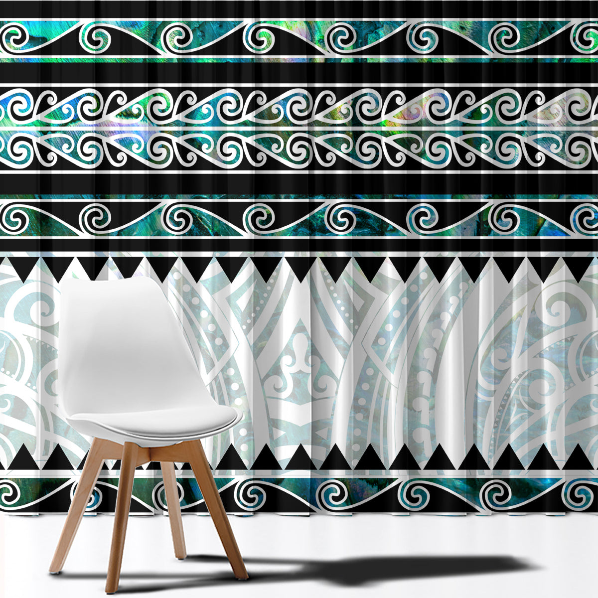 New Zealand Aotearoa Window Curtain With Paua Shell Kowhaiwhai Pattern LT05 - Polynesian Pride