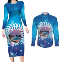 New Zealand Matapouri Beach Landscape Couples Matching Long Sleeve Bodycon Dress and Long Sleeve Button Shirt