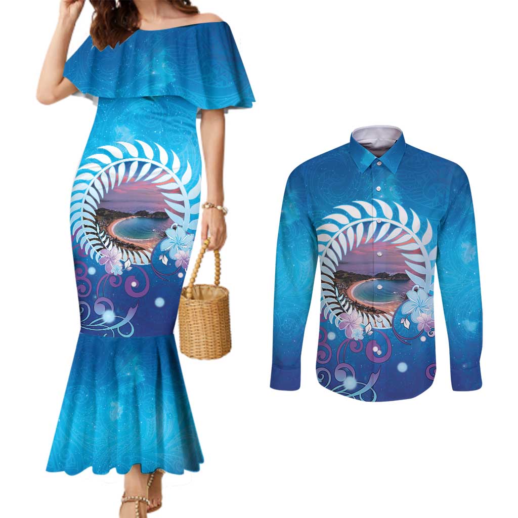 New Zealand Matapouri Beach Landscape Couples Matching Mermaid Dress and Long Sleeve Button Shirt