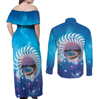 New Zealand Matapouri Beach Landscape Couples Matching Off Shoulder Maxi Dress and Long Sleeve Button Shirt