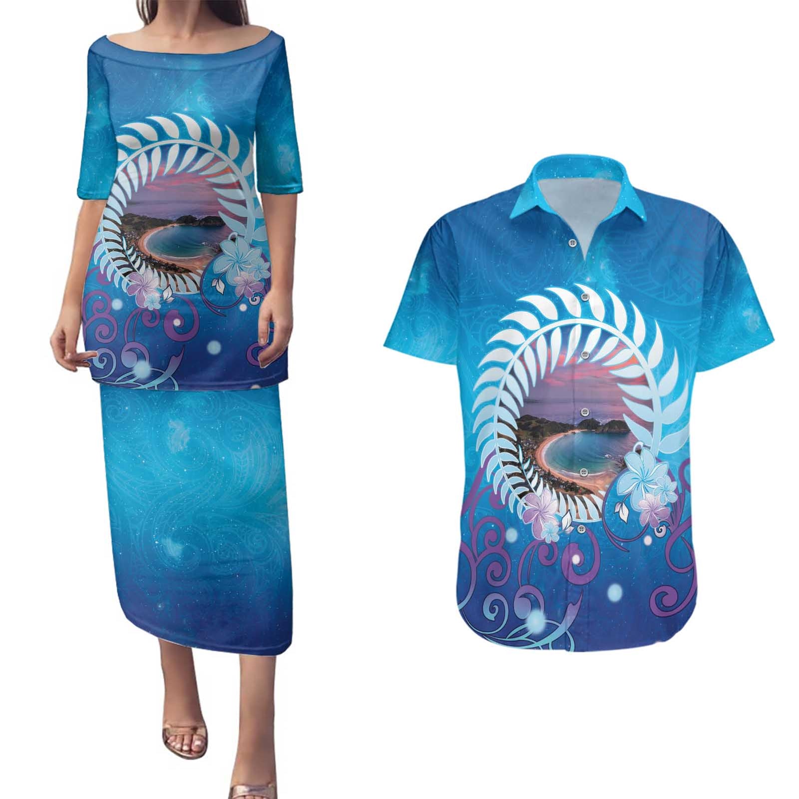 New Zealand Matapouri Beach Landscape Couples Matching Puletasi and Hawaiian Shirt